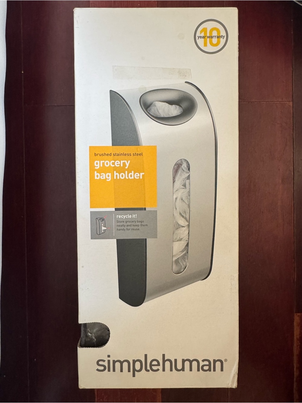 Brand New Simplehuman Brushed Stainless Steel Grocery Bag Dispenser - Silver